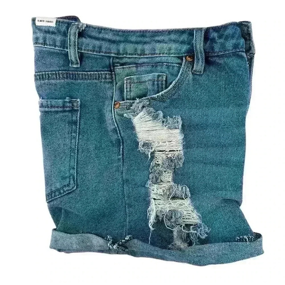 Almost Famous Mid Rise Jean Shorts Women's Size 7 Stretch Distressesd - Picture 7 of 8